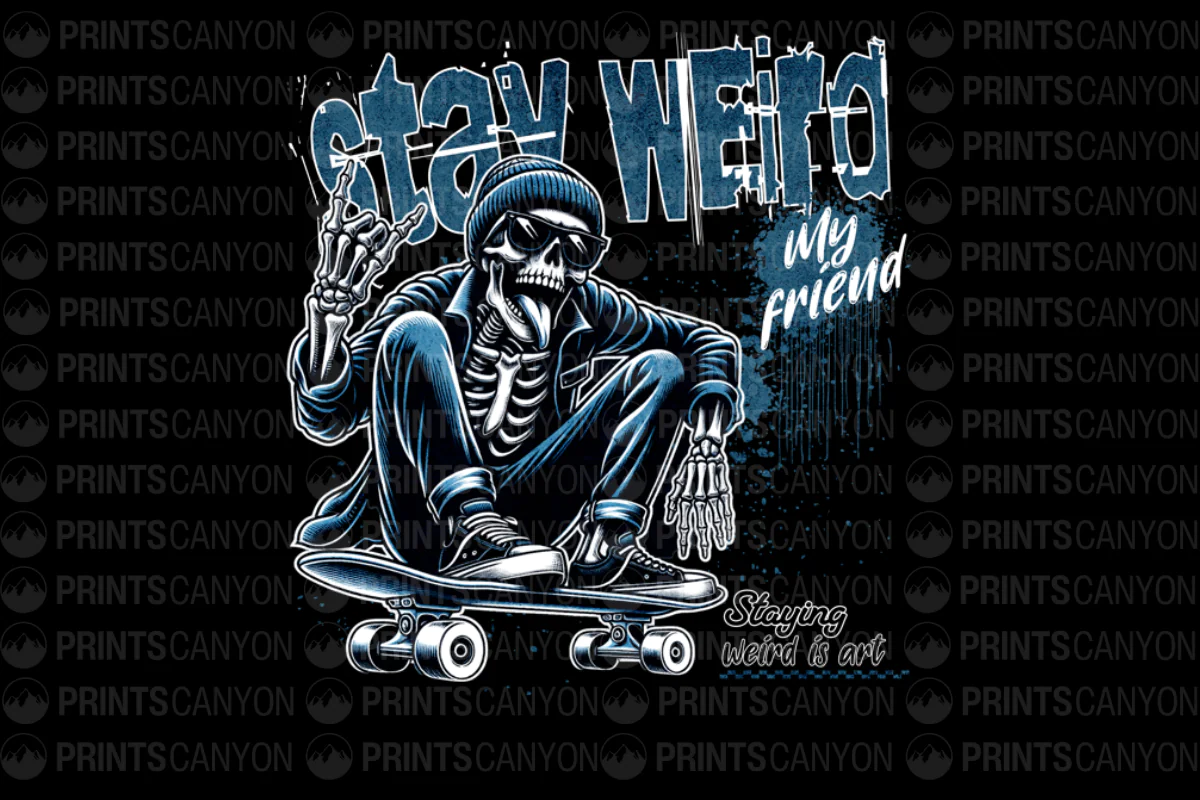 Stay Weird My Friend Skateboard Skeleton Graphic T-Shirt
