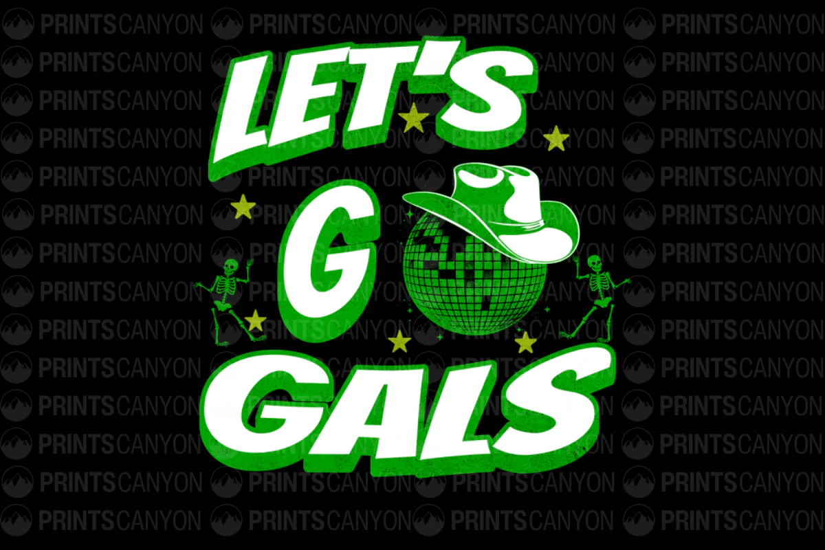 Let's G Gals Disco Party T-Shirt with Skeletons and Cowboy Hat Fun Halloween Vibes
