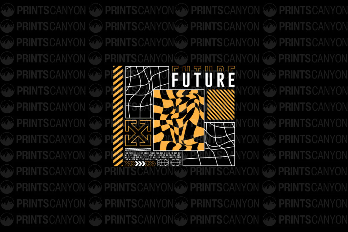 Futuristic Graphic Design Mockup with Bold Patterns and Text Elements