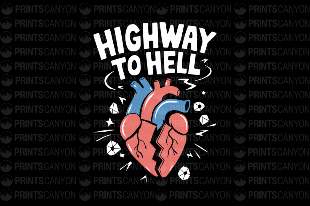 Highway to Hell Heart Design Retro Graphic T-Shirt for Music Lovers and Edgy Style