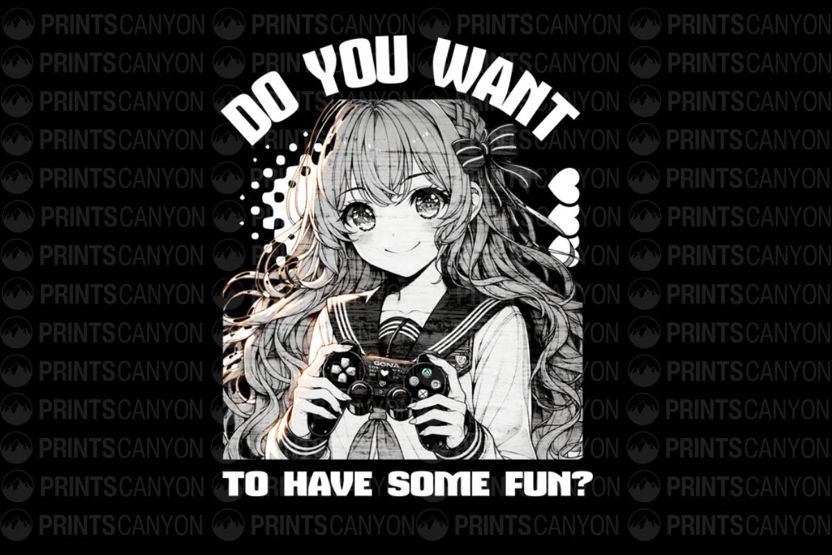 Anime Gamer Girl Graphic Tee - "Do You Want to Have Some Fun?" Casual Gaming Shirt