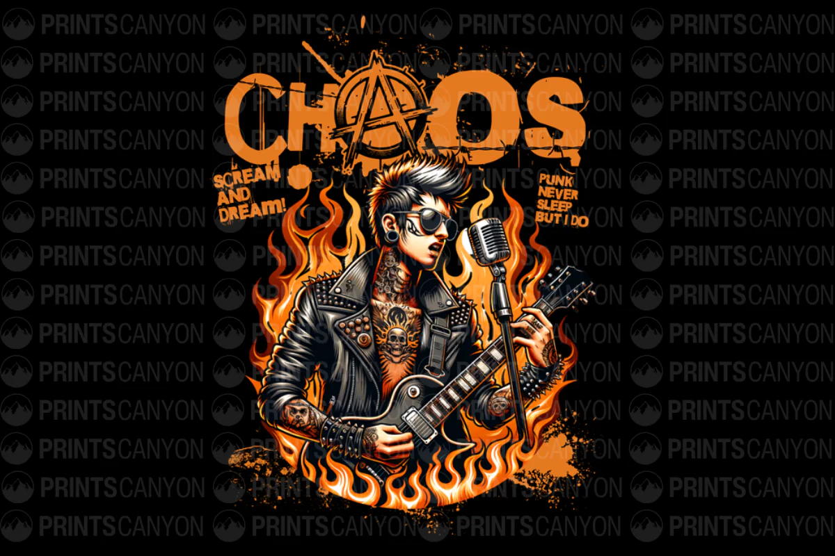 Punk Chaos T-Shirt with Flames and Rocker Graphic Scream and Dream Design