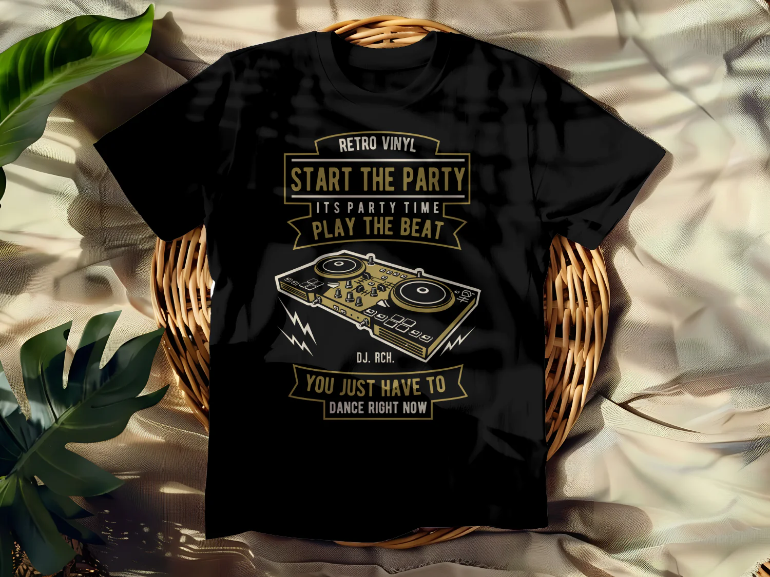 Retro Vinyl DJ Party Start the Beat T-Shirt Design