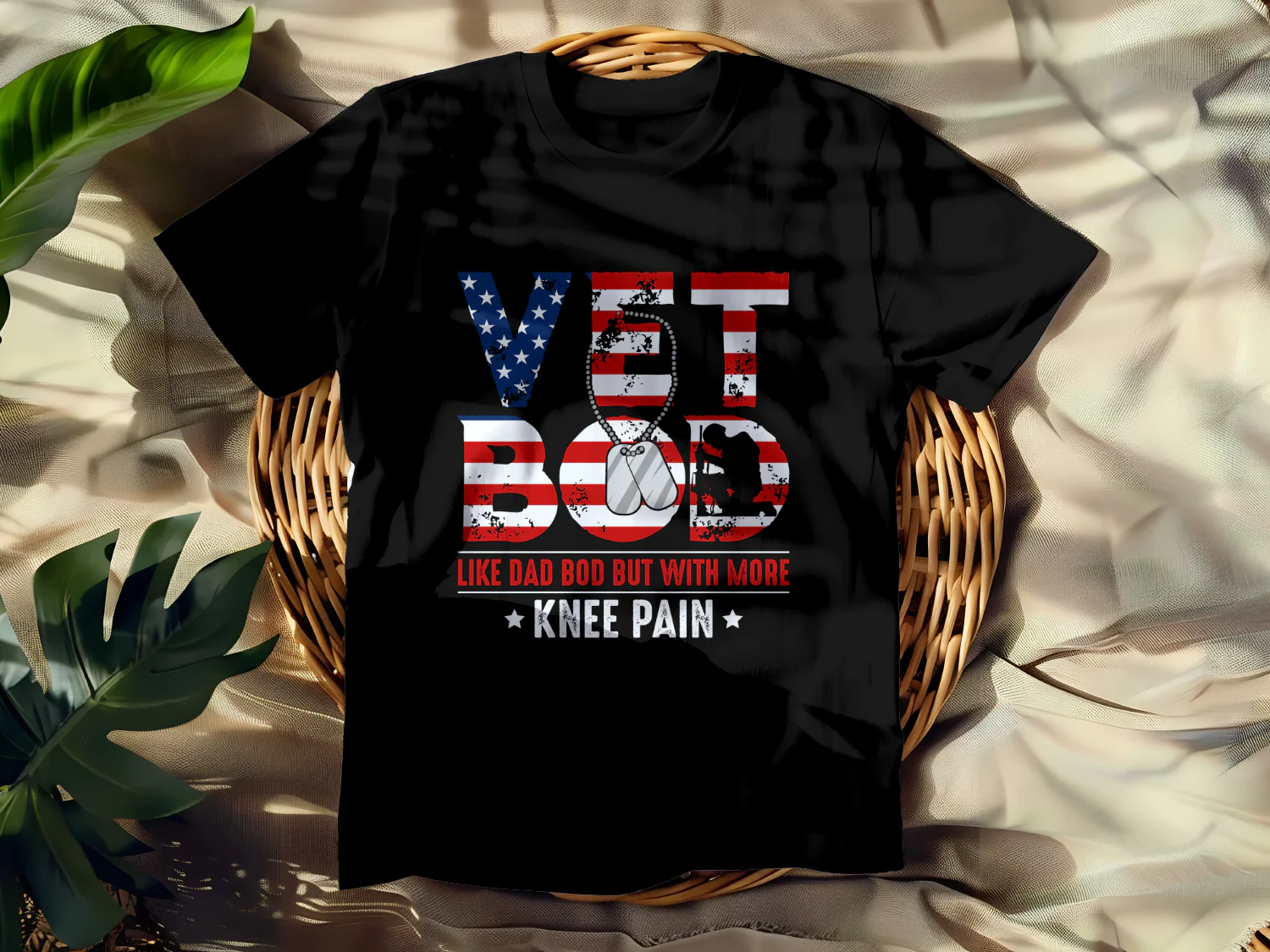 Vet Bod T-Shirt Design Like Dad Bod but with More Knee Pain American Flag Style