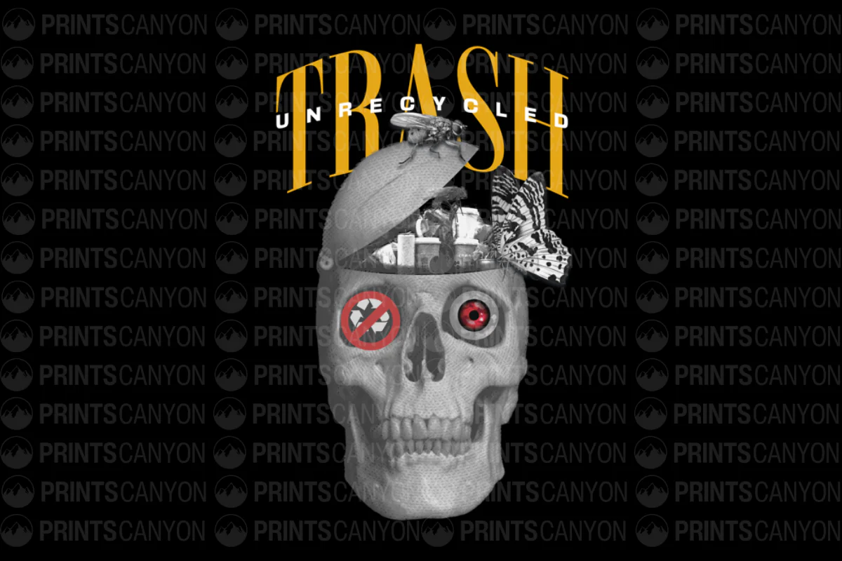 Unrecycled Trash Skull T-Shirt Design for Eco-Conscious Trendsetters