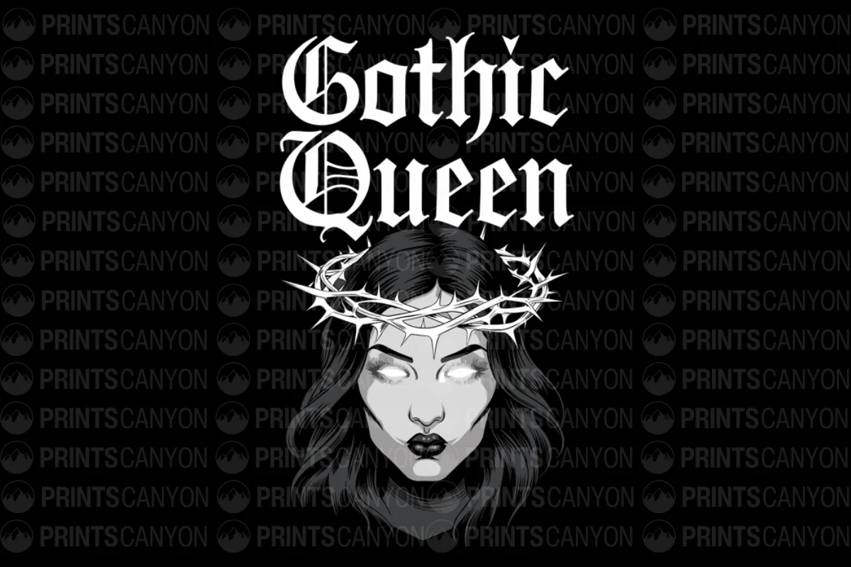 Gothic Queen T-Shirt Design with Crowned Skull and Spooky Aesthetic