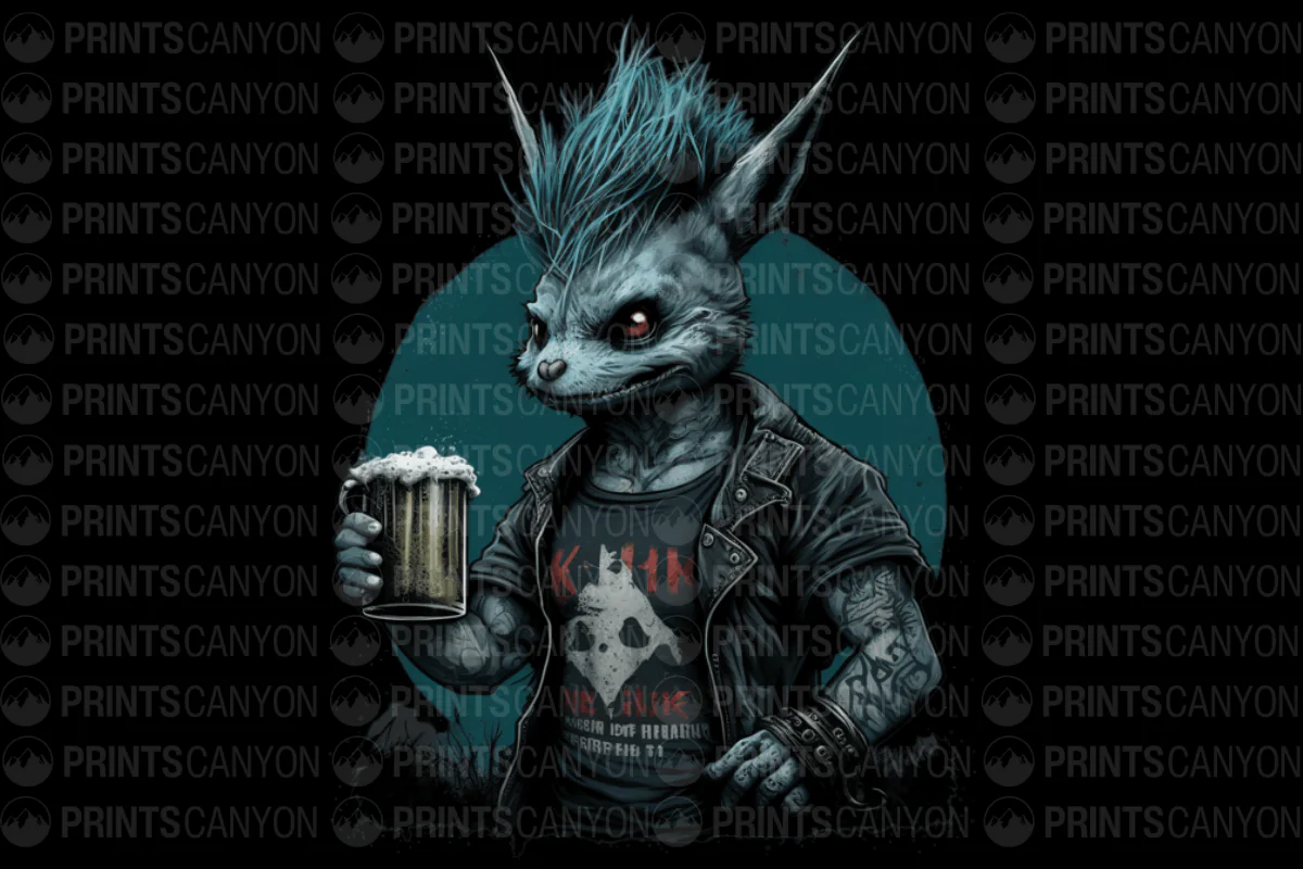Punk Creature with Beer T-Shirt Design for Edgy Style Fans