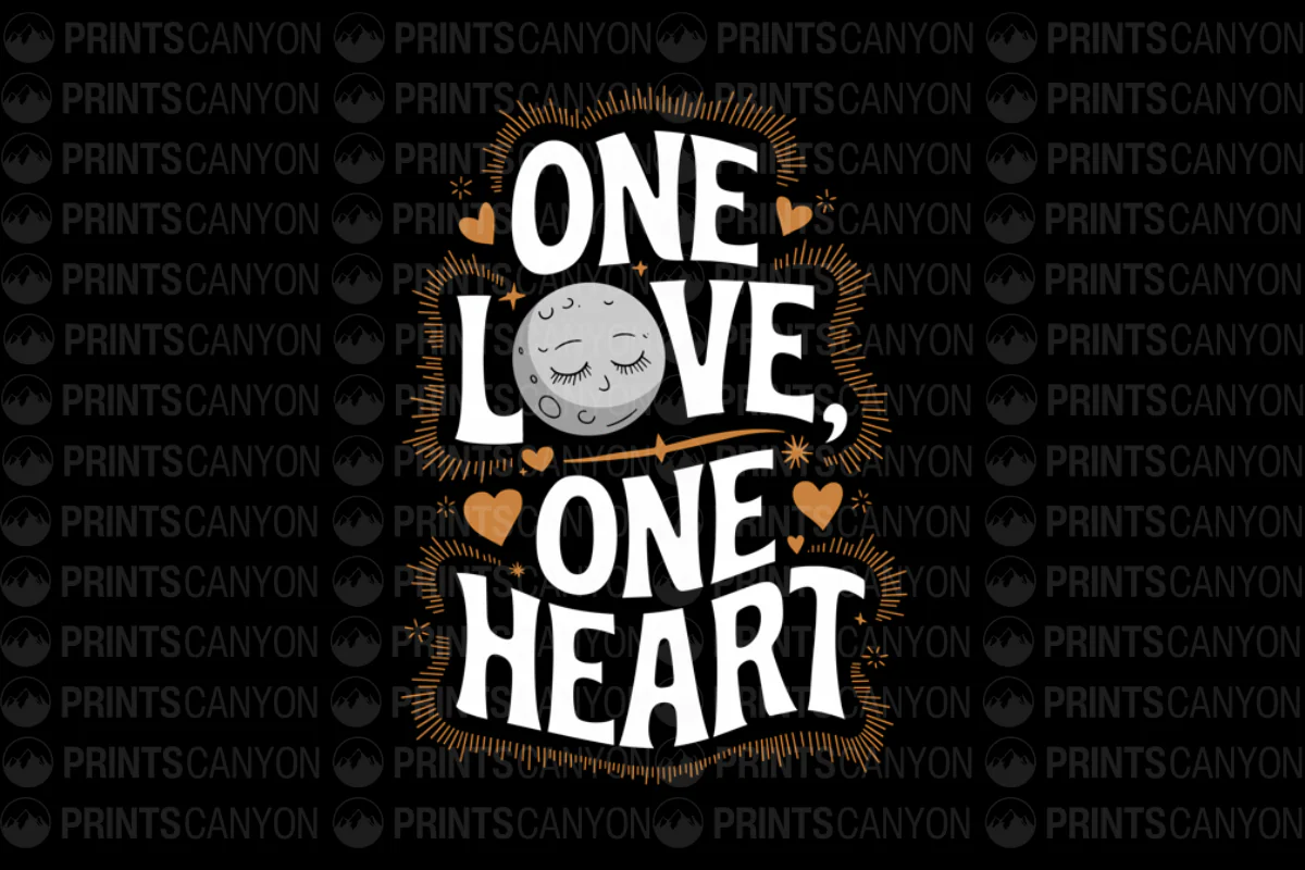 One Love One Heart Moon T-Shirt Design Printable Art