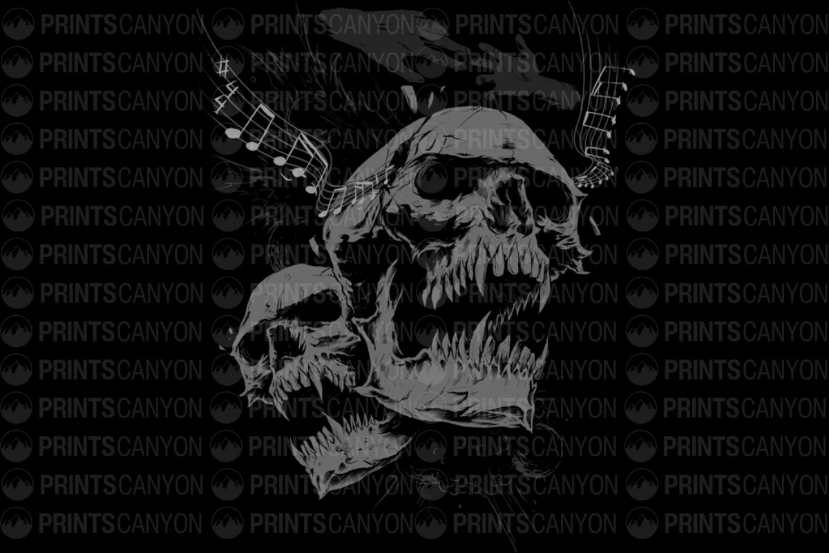 Grunge Skull Music T-Shirt Design for Rock and Metal Enthusiasts