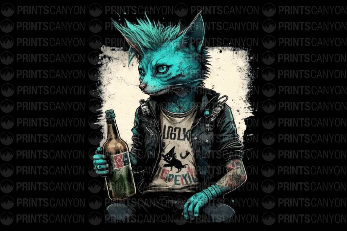 Punk Cat with Mohawk and Bottle T-Shirt Design