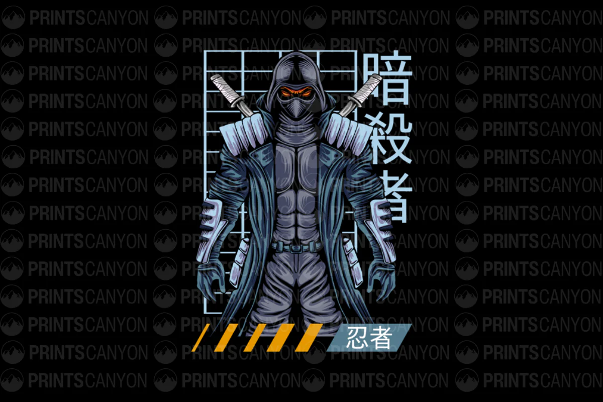 Ninja Warrior T-Shirt Design with Japanese Text and Bold Graphic Art