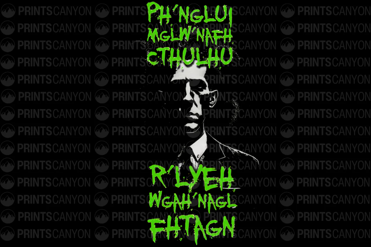 Cthulhu Inspired T-Shirt Design with Lovecraftian Text in Neon Green