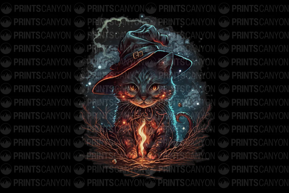 Magical Black Cat in Witch Hat T-Shirt Design for Halloween Lovers