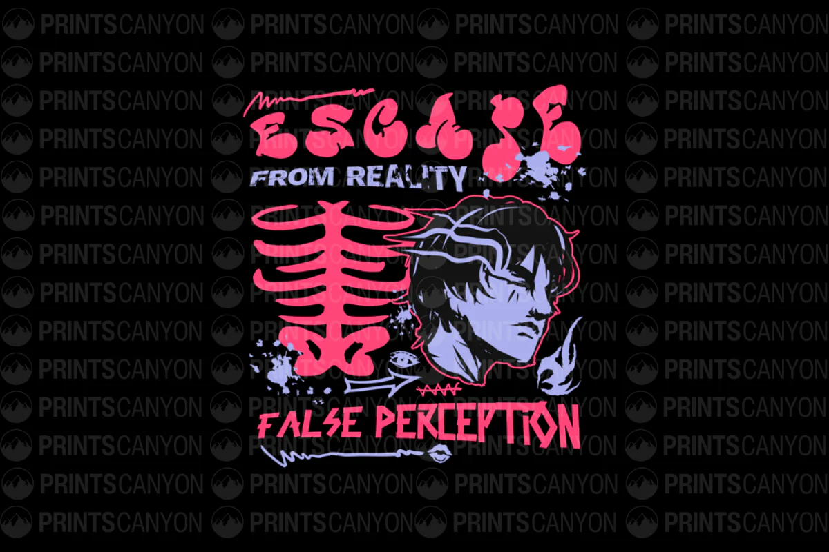 Escape From Reality T-Shirt Design with Artistic Skeleton and Abstract Graphics