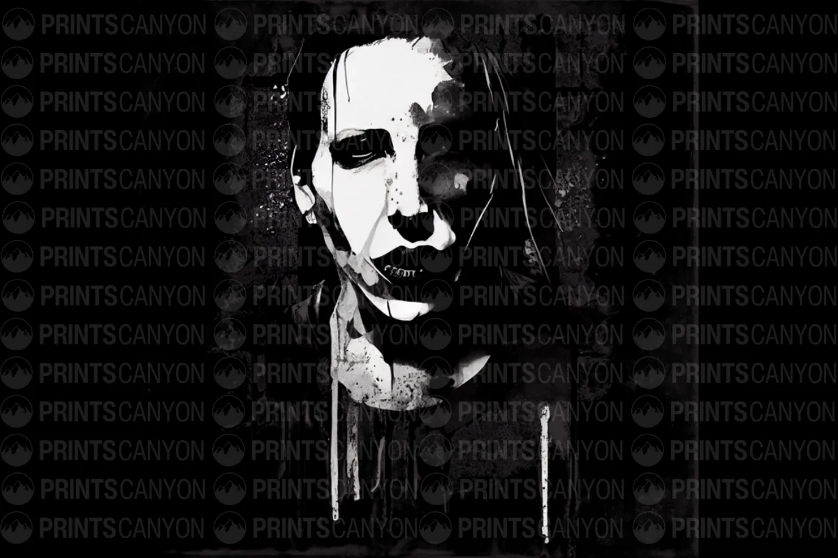 Edgy Monochrome Portrait of Marilyn Manson T-Shirt Design for Bold Expression