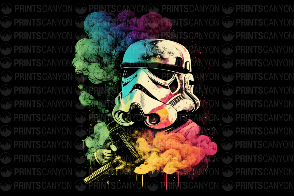 Colorful Stormtrooper T-Shirt Design with Artistic Smoke Effect