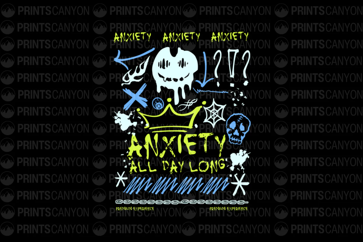 Anxiety All Day Long T-Shirt Design with Edgy Graphics and Bold Text