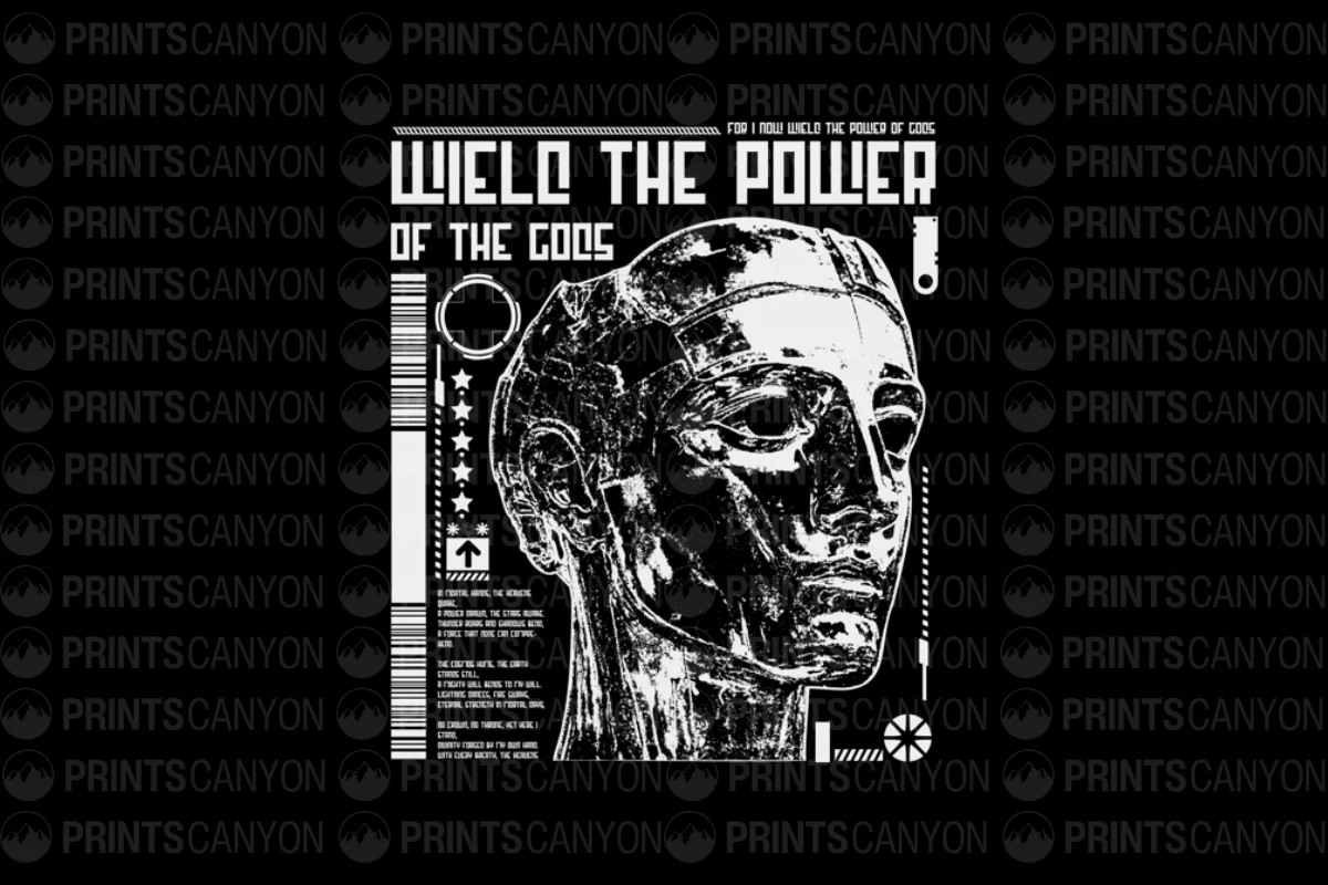 Wield the Power of the Gods Futuristic T-Shirt Design