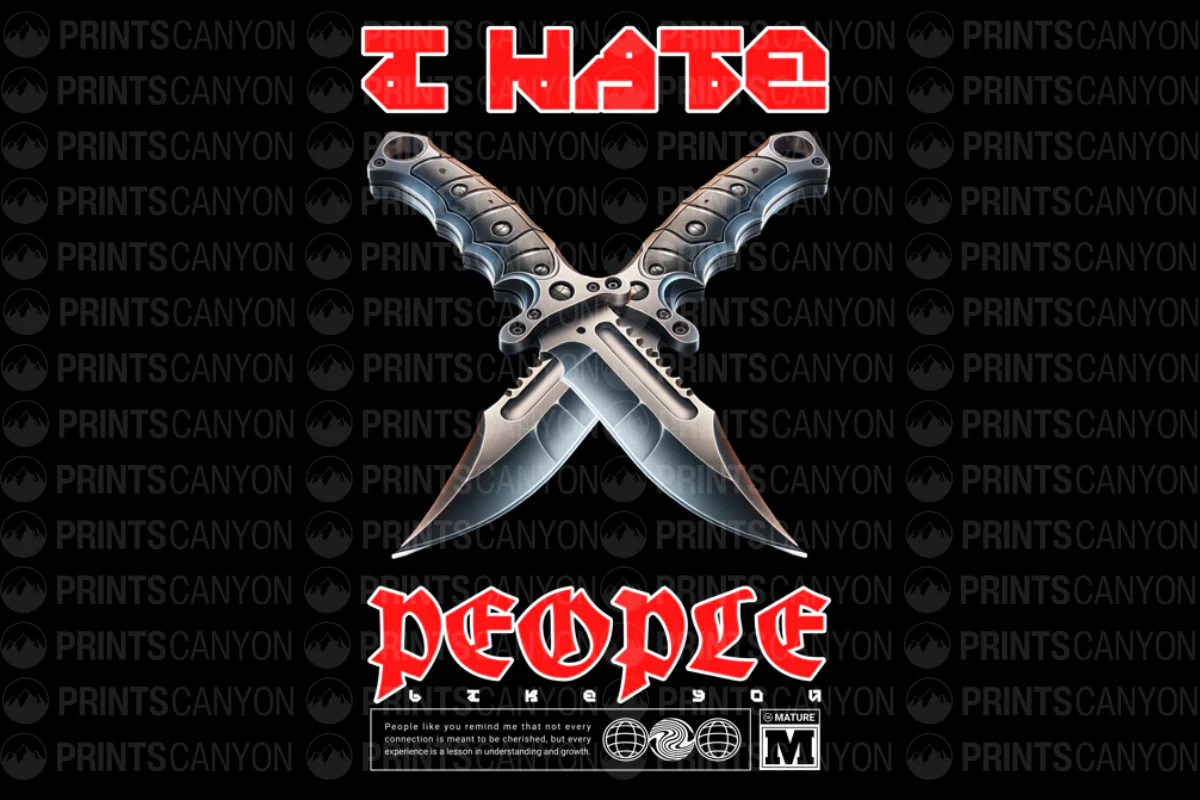 I Hate People T-Shirt Design with Crossed Knives Graphic