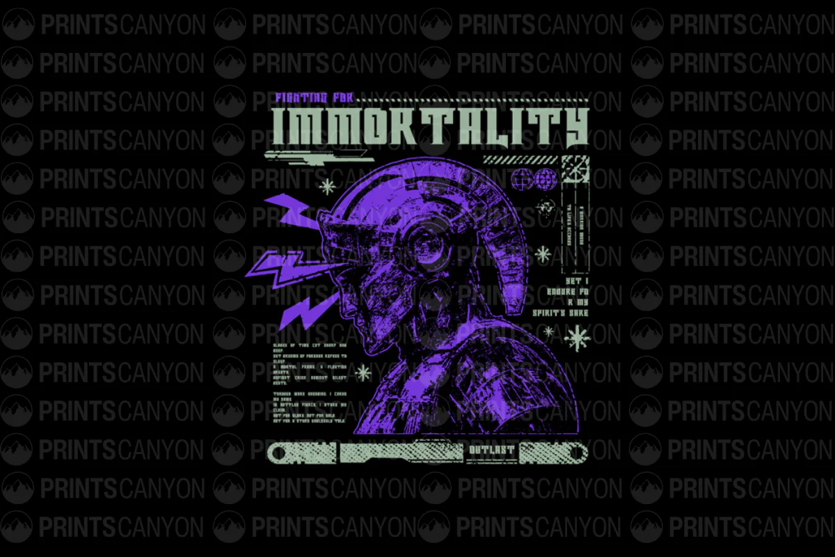 Fighting for Immortality T-Shirt Design Retro Cyberpunk Style