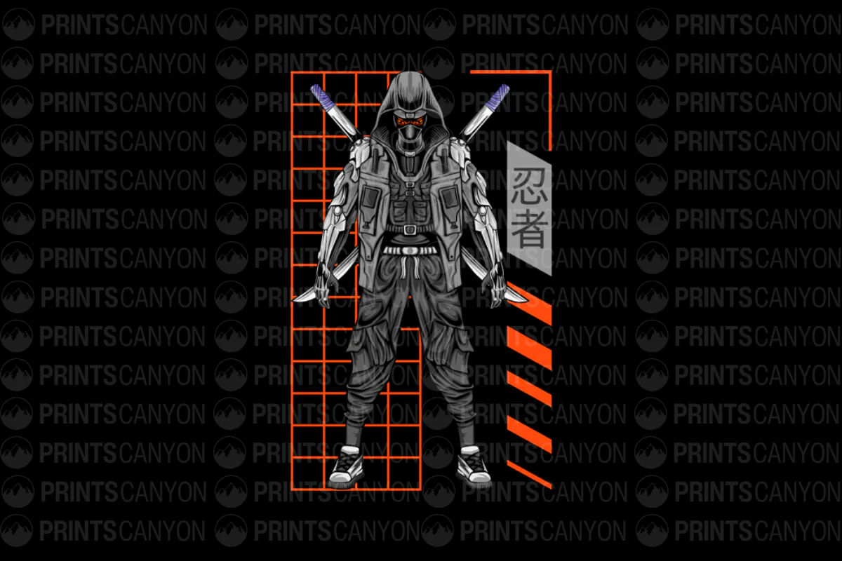 Ninja Warrior T-Shirt Design With Swords and Urban Style Graphics