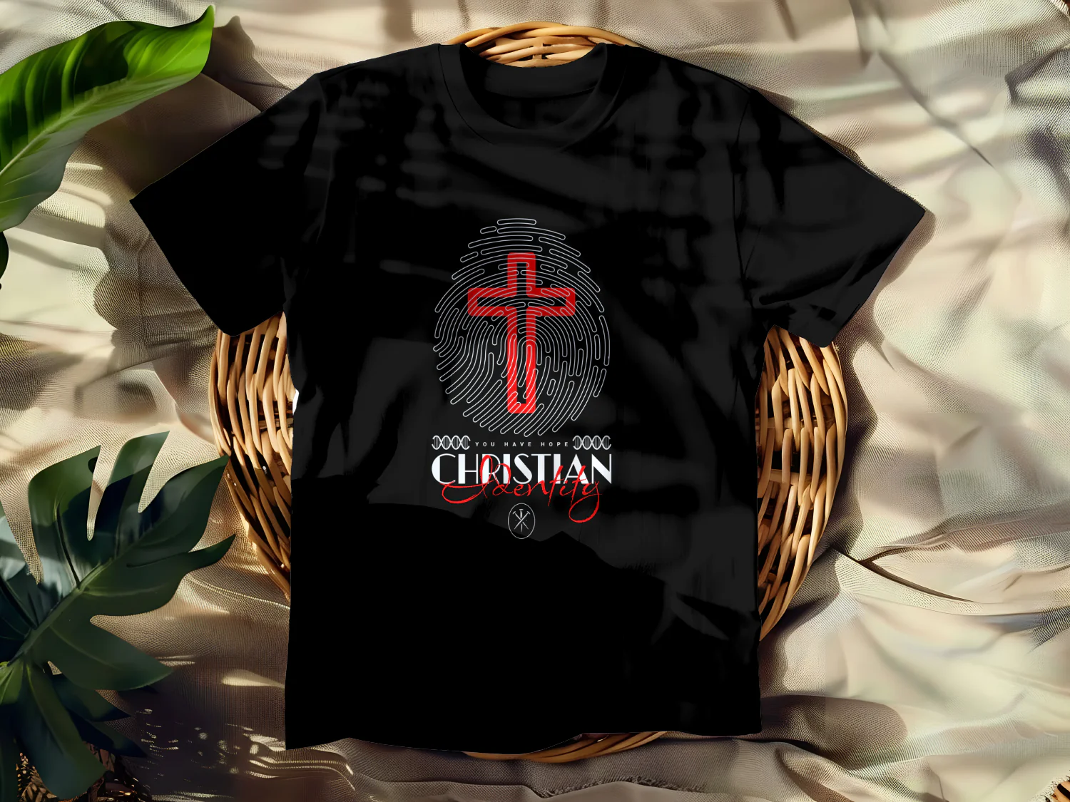 Christian Identity T-Shirt Design with Cross and Inspirational Quote