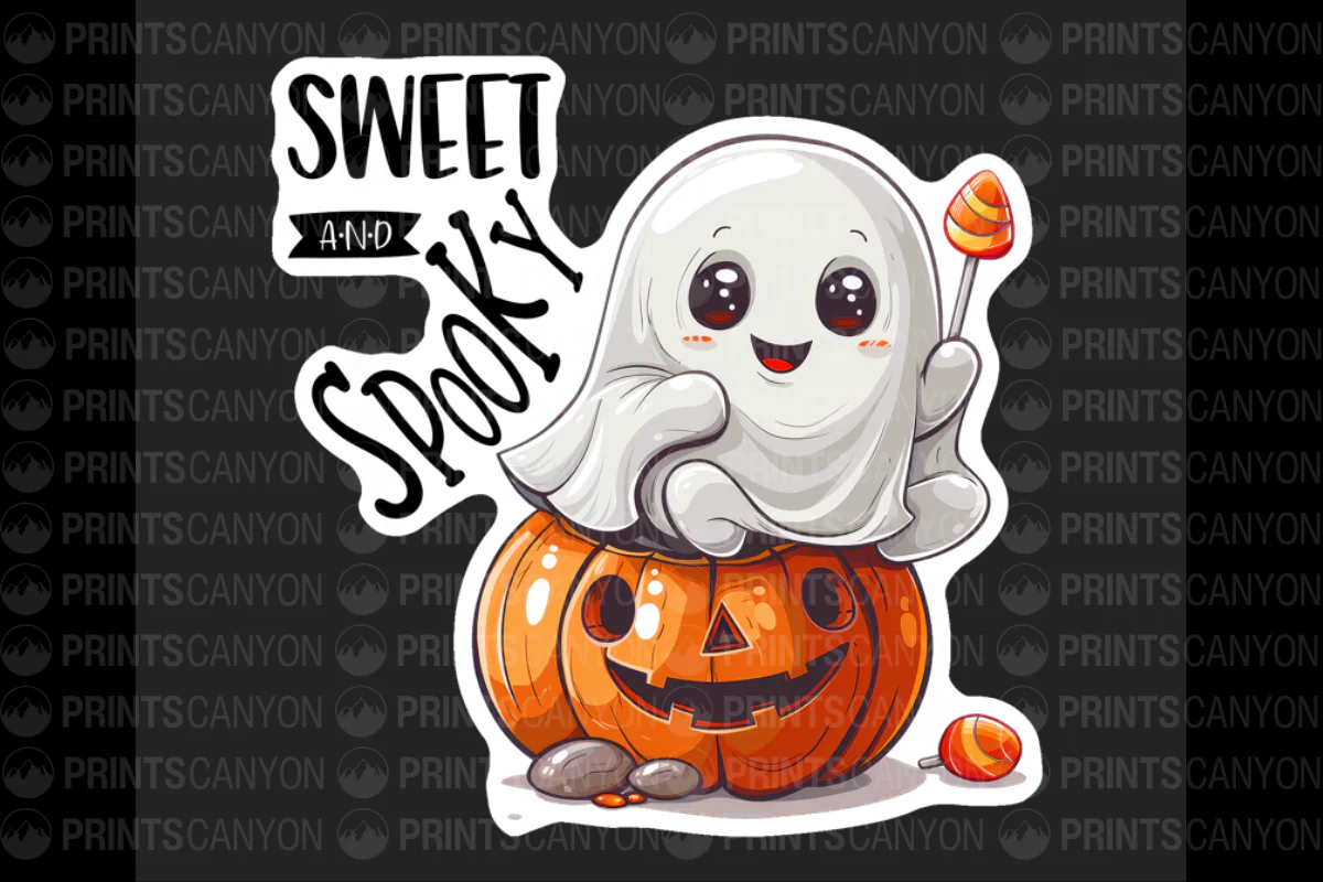 Sweet and Spooky Halloween Ghost Pumpkin Sticker Printable Design