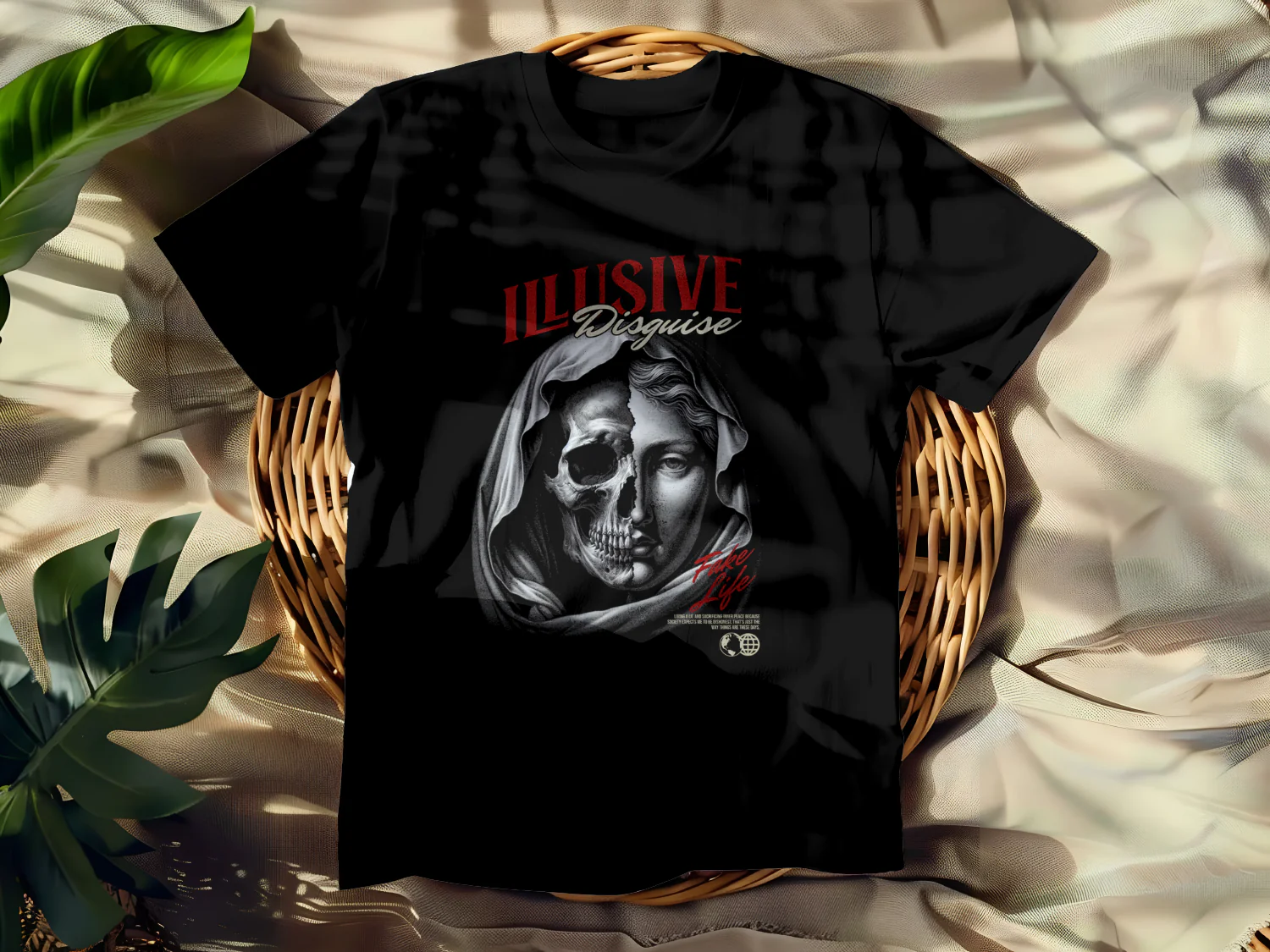 Illusive Disguise T-Shirt Design with Skull and Classical Face Art