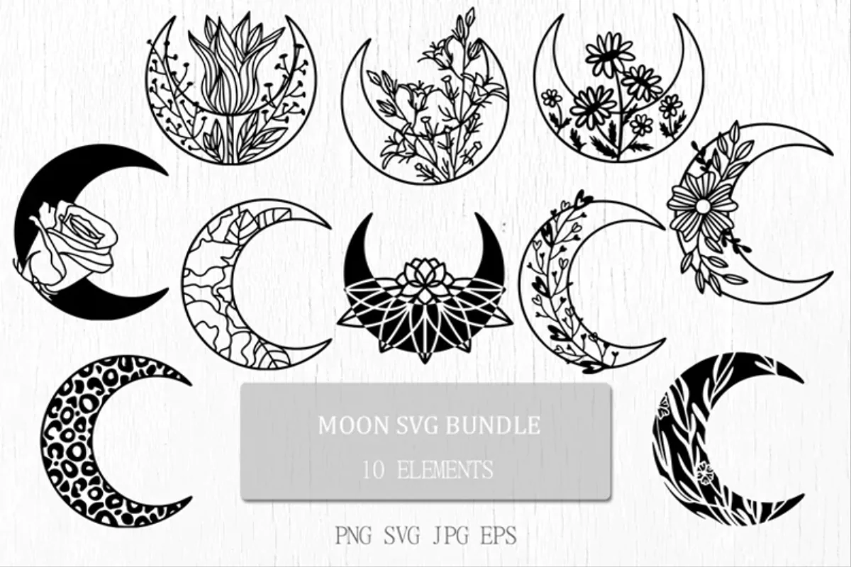 Moon SVG Bundle - Floral and Geometric Elements Collection for Creative Projects