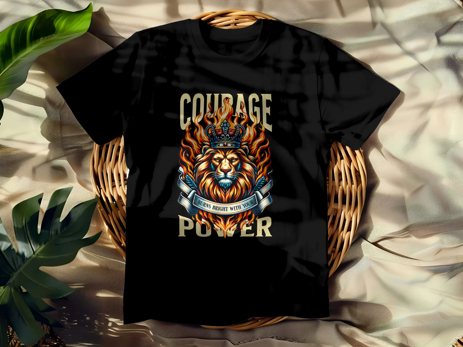 Courage and Power Lion with Flames T-Shirt Design