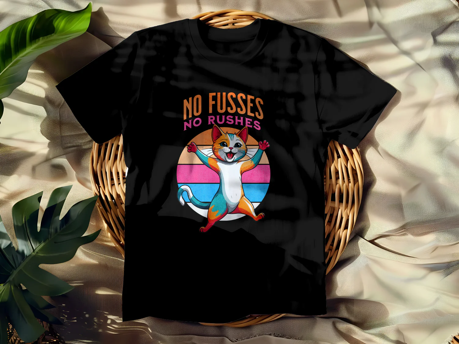 No Fusses No Rushes Cat T-Shirt Design Fun Cat Graphic for Relaxed Vibes