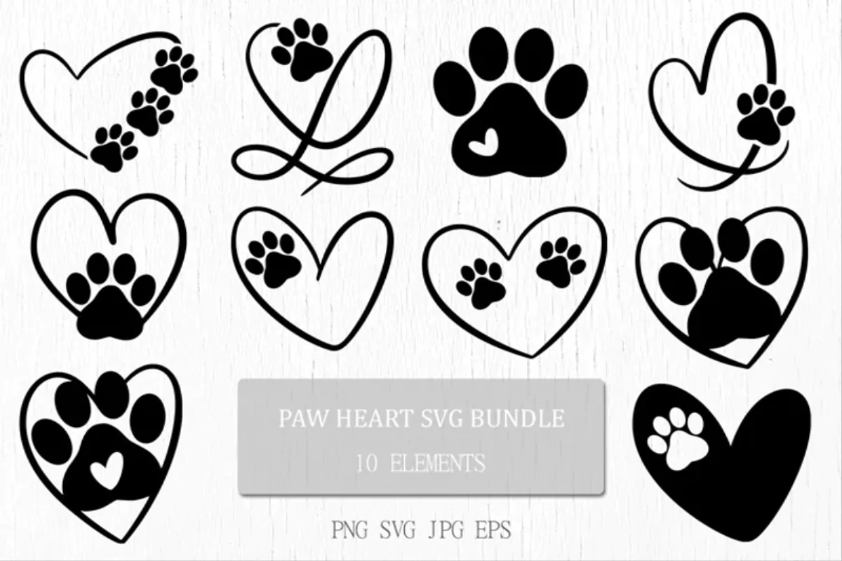 Paw Heart SVG Bundle - 10 Cute Elements for Pet Lovers and Creative Projects
