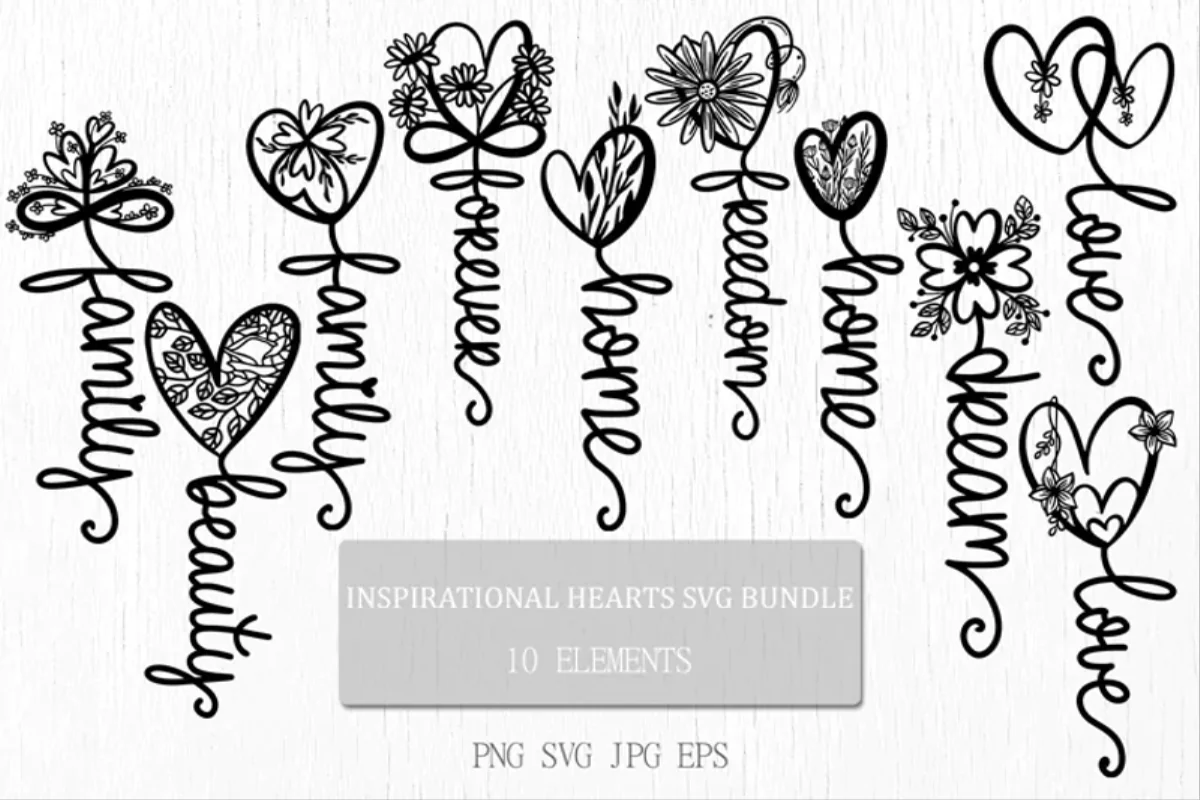 Inspirational Hearts SVG Bundle - 10 Decorative Elements for Creative Projects