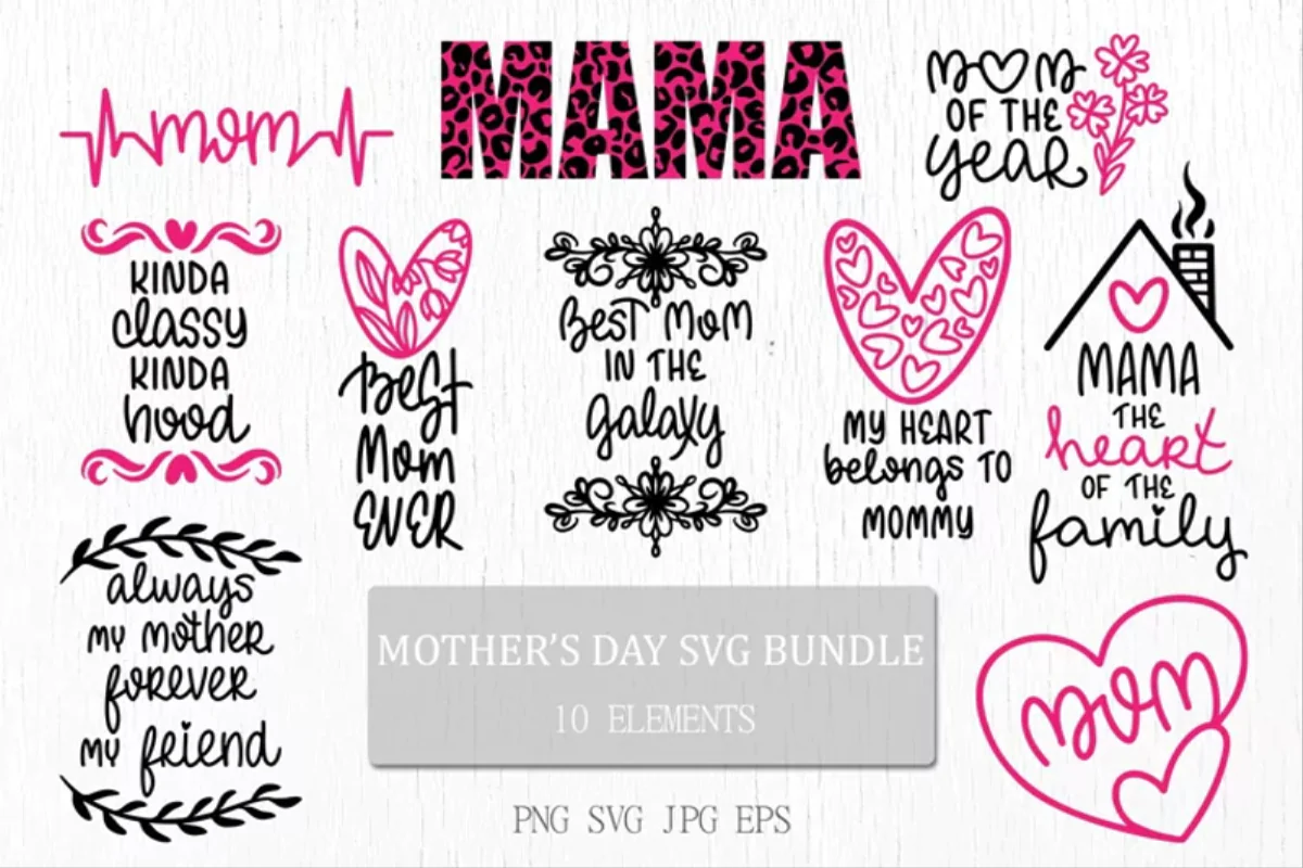 Mother's Day SVG Bundle - 10 Mom-Inspired Elements for Crafting and Printing