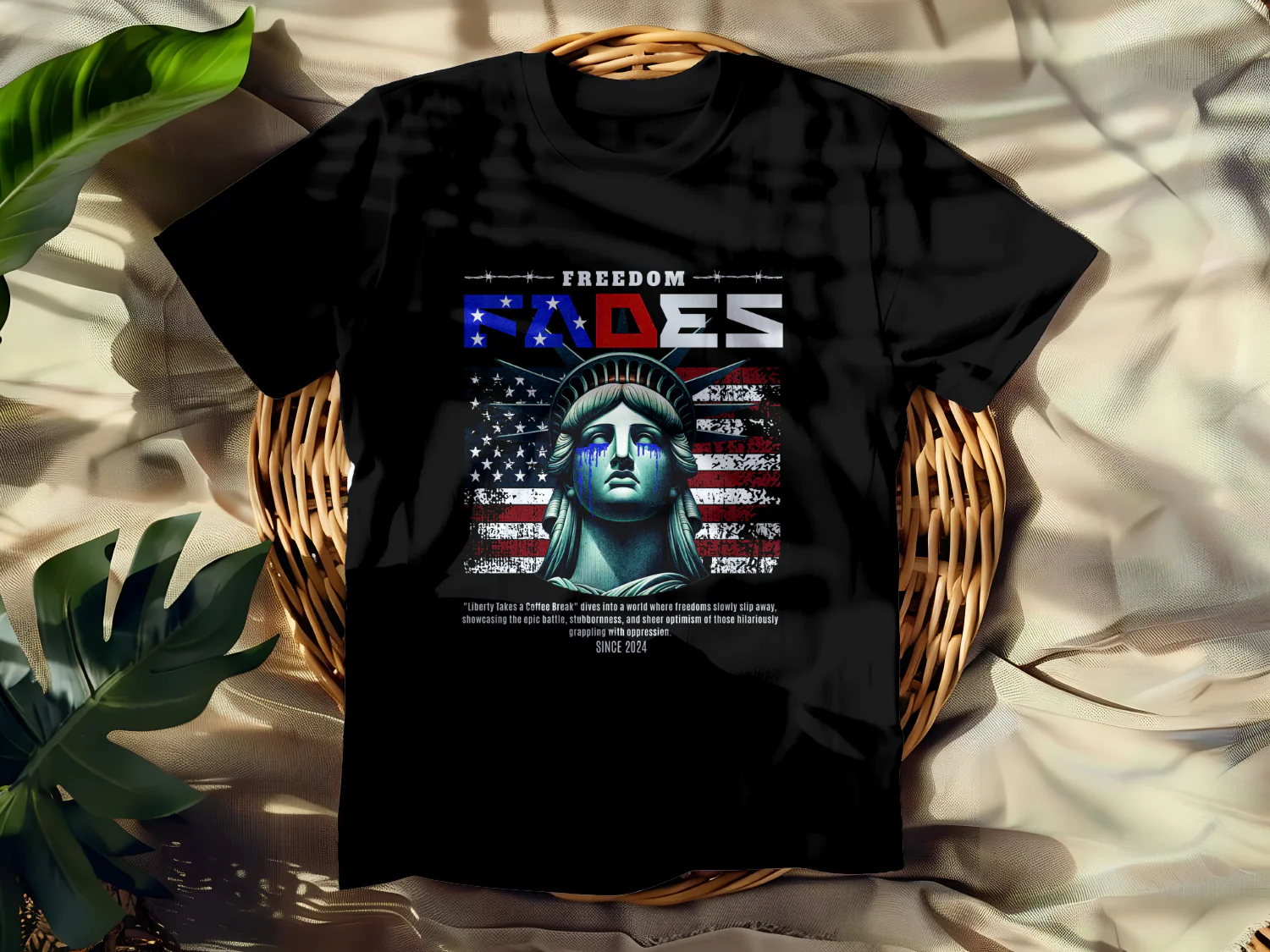 Freedom Fades T-Shirt Design Liberty Takes a Coffee Break Since 2024 Graphic Tee