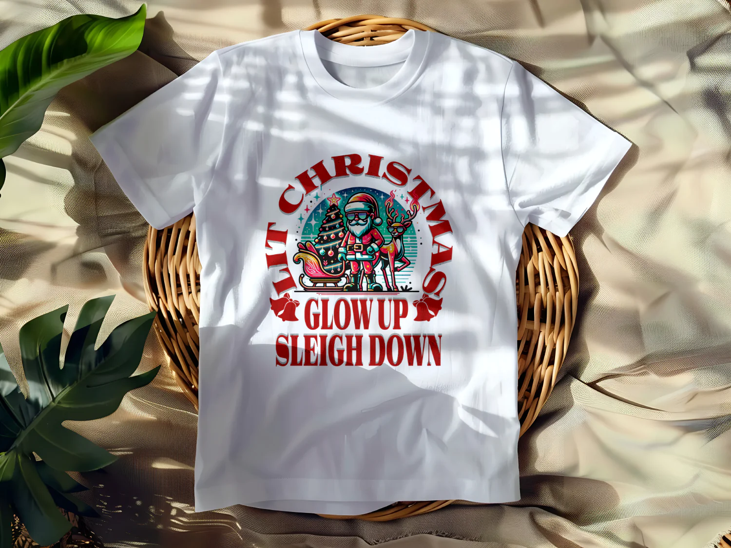 Lit Christmas Glow Up Sleigh Down T-Shirt Design