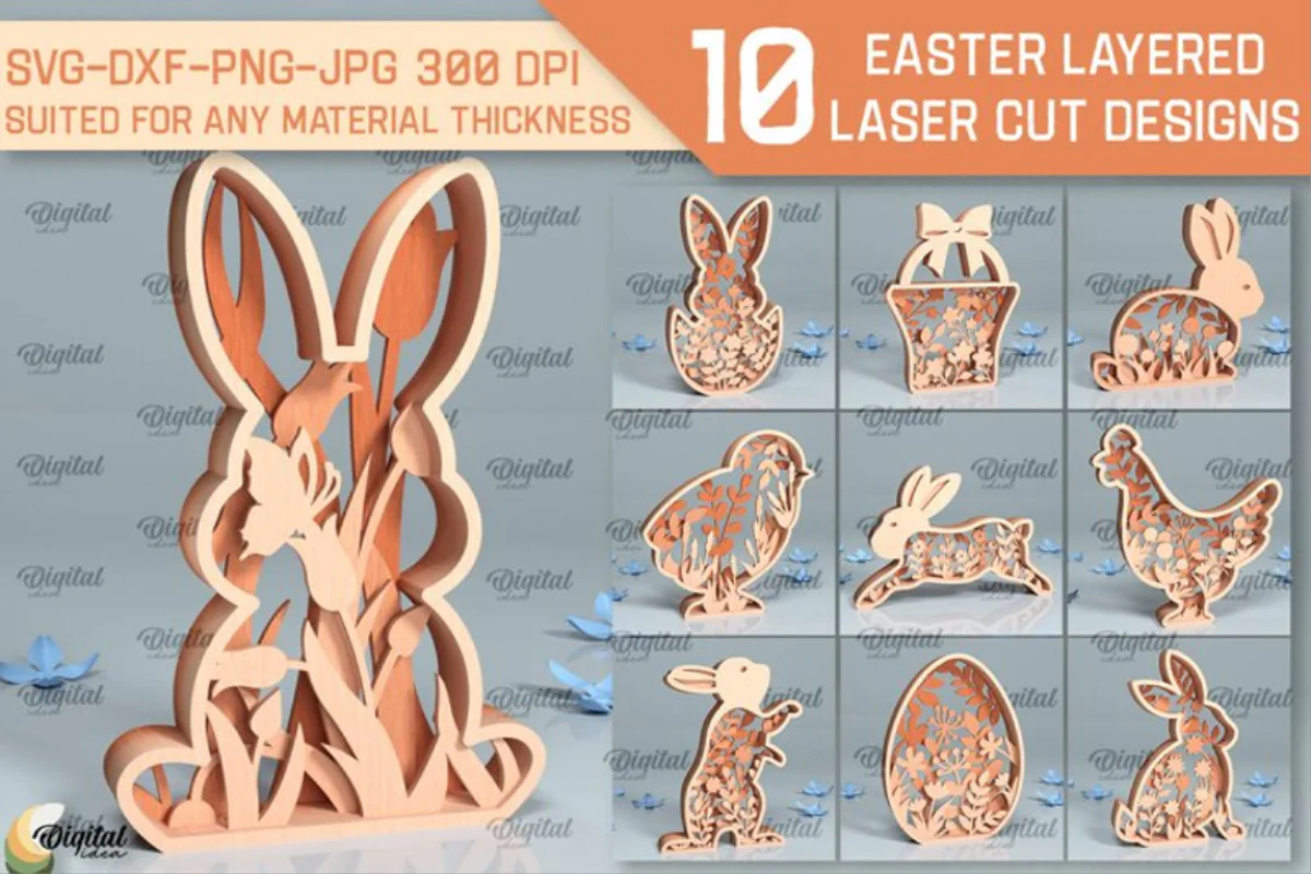 10 Easter Layered Laser Cut Designs for Cricut and Silhouette 300 DPI Files