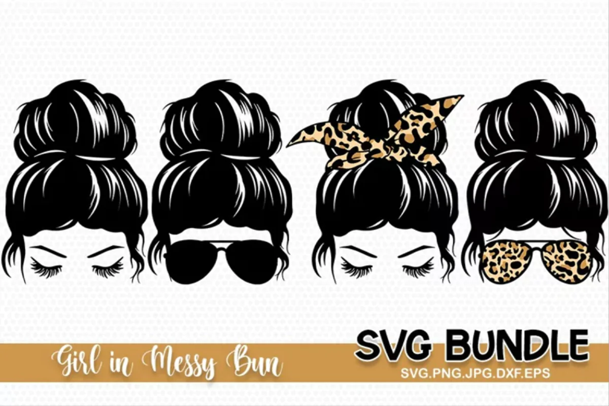 Girl in Messy Bun SVG Bundle for Crafting and Designing