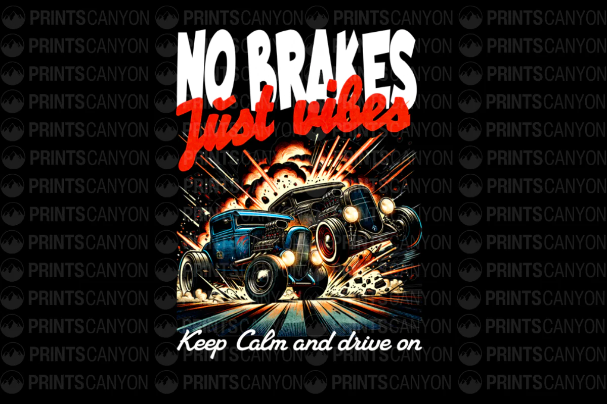 No Brakes Just Vibes Retro Car Graphic Tee Keep Calm and Drive On