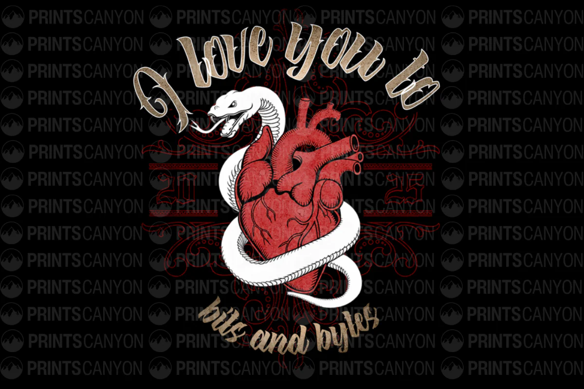I Love You To Bits and Bytes Vintage Heart and Snake Design