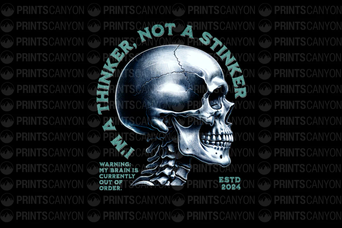 I'm a Thinker, Not a Stinker - Unique Skull Design T-Shirt for Creative Minds