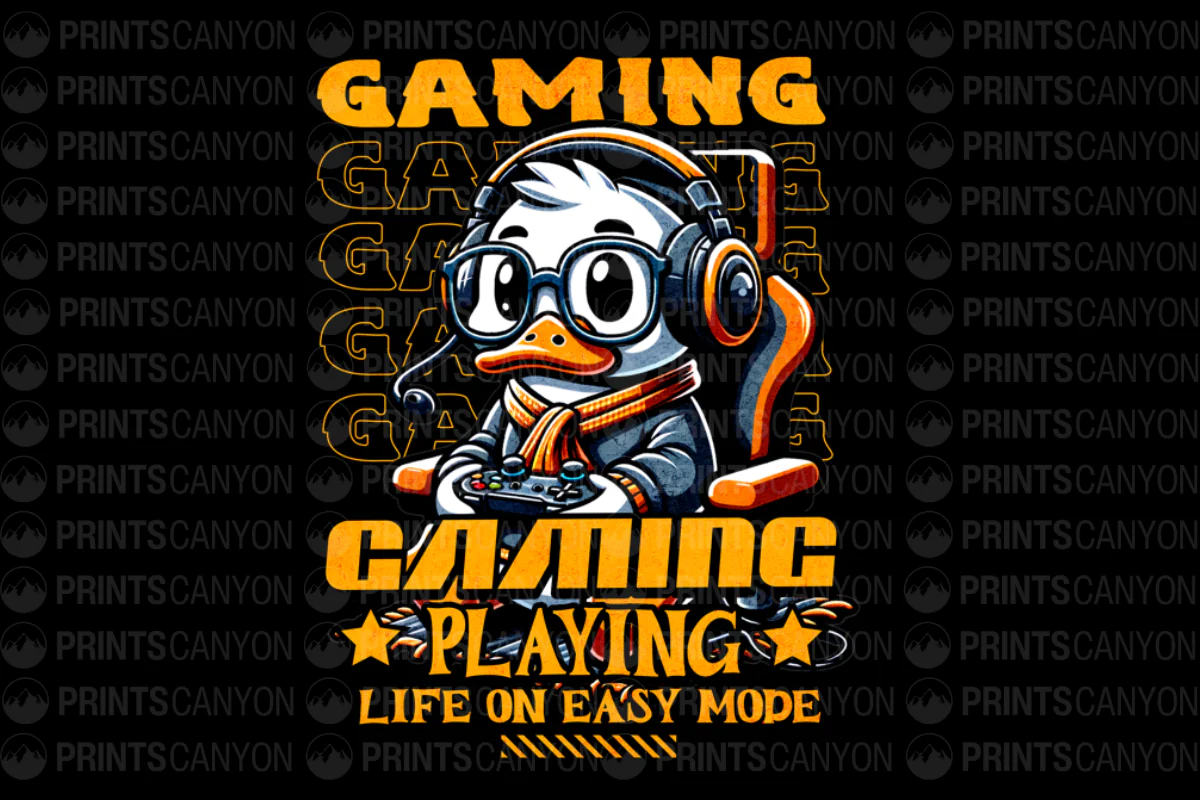 Gaming Duck Playing Life on Easy Mode T-Shirt Design