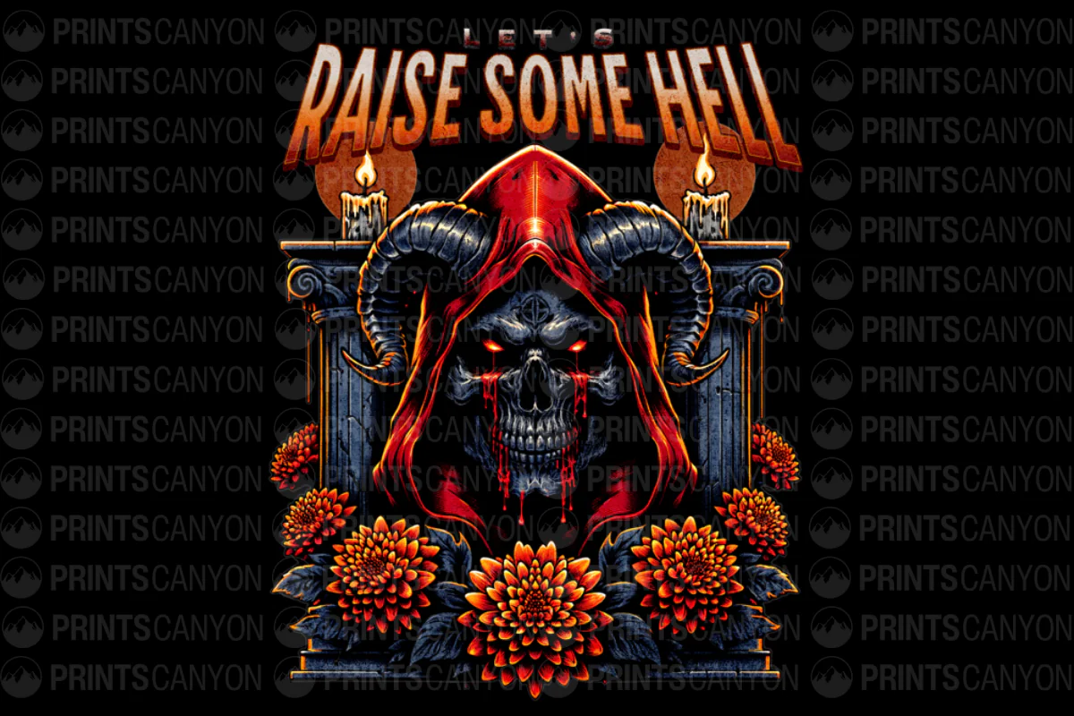 Let's Raise Some Hell Skull Graphic Tee with Floral Design