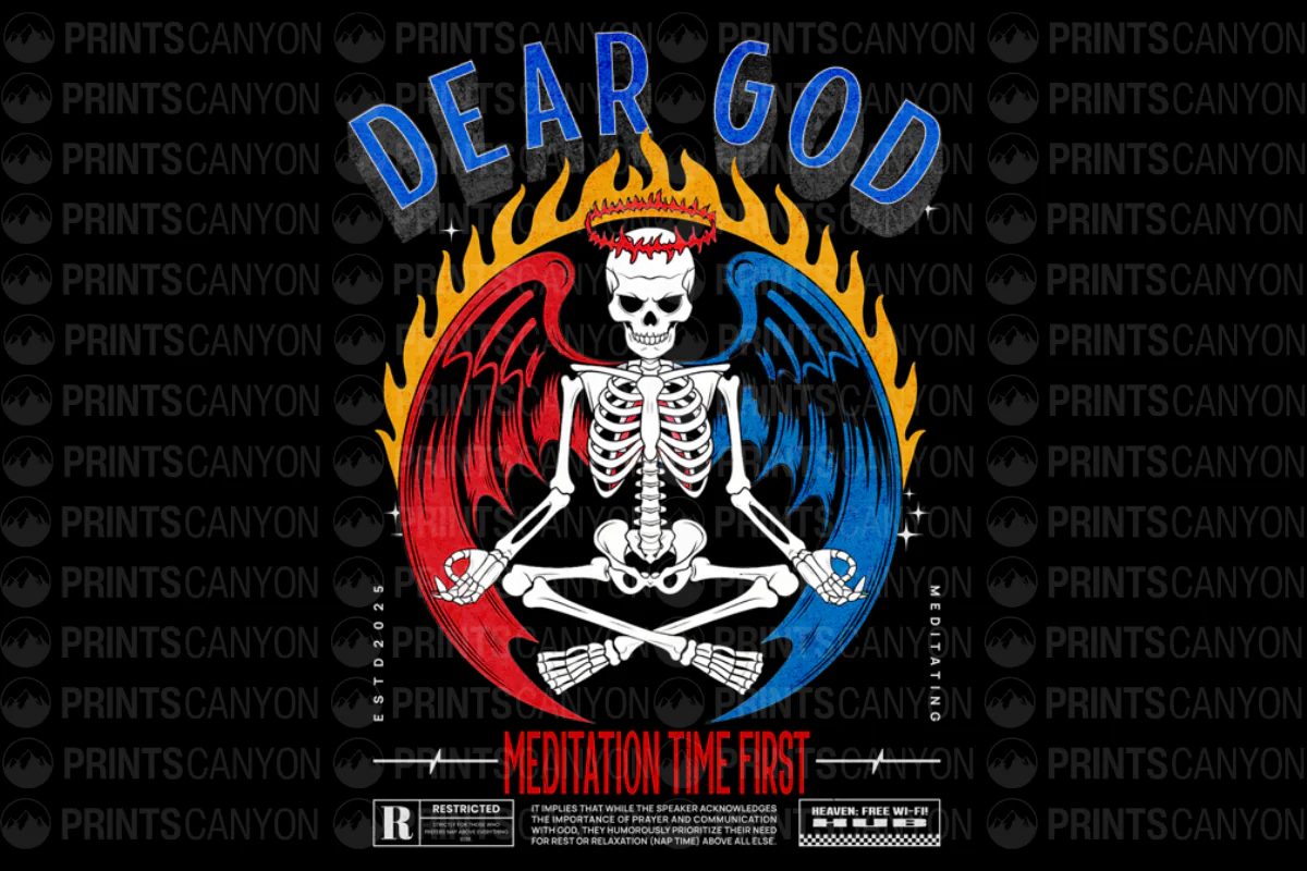 Dear God Meditation Time First Graphic Tee for Spiritual Seekers and Skeptics