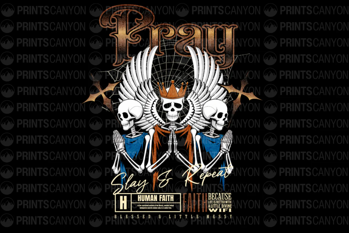 Pray Slay & Repeat Skull Design T-Shirt for a Bold Statement on Faith and Life