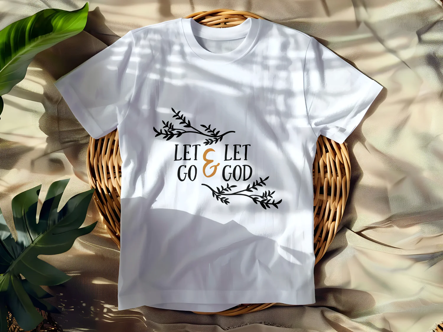 Let Go and Let God T-Shirt Design with Floral Elements