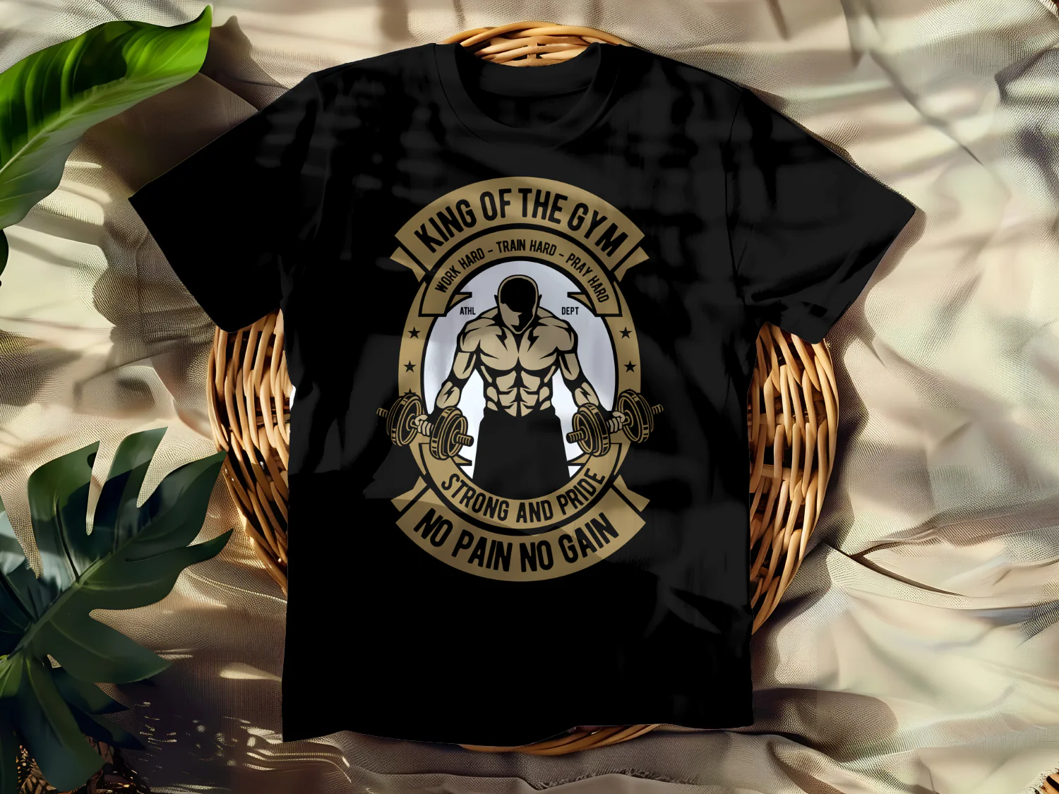 King of the Gym T-Shirt Design Strong and Pride No Pain No Gain Fitness Motivational Graphic