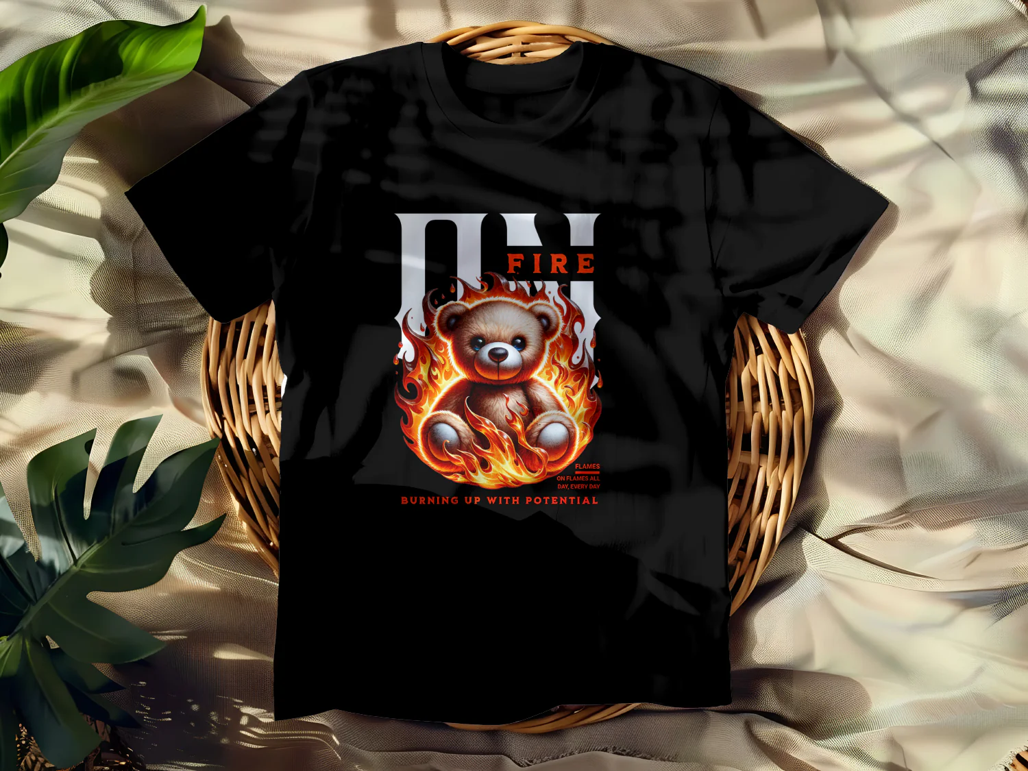 Teddy Bear On Fire T-Shirt Design Burning Up With Potential Flames Theme