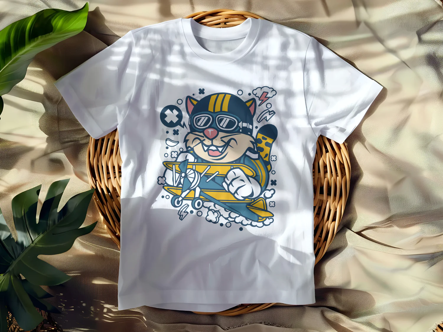 Flying Feline Adventure T-Shirt Design for Cat Lovers and Aviation Enthusiasts
