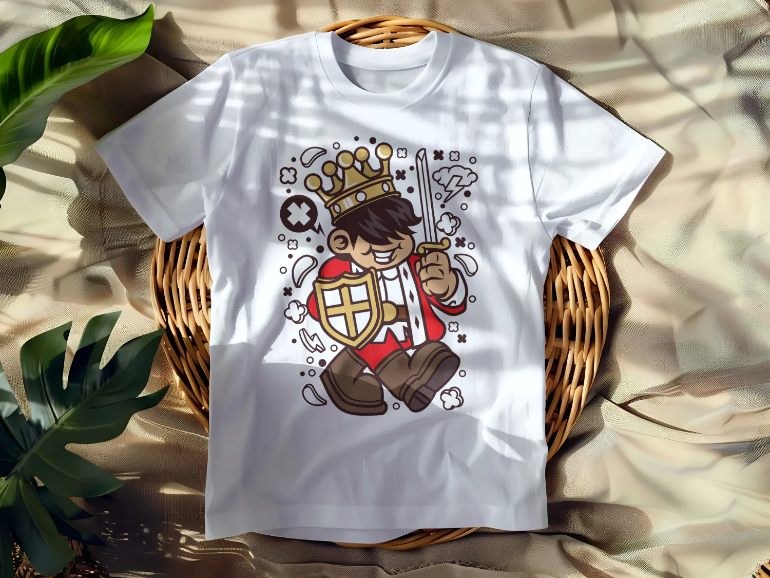 Playful Cartoon King with Sword T-Shirt Design for Kids and Adults